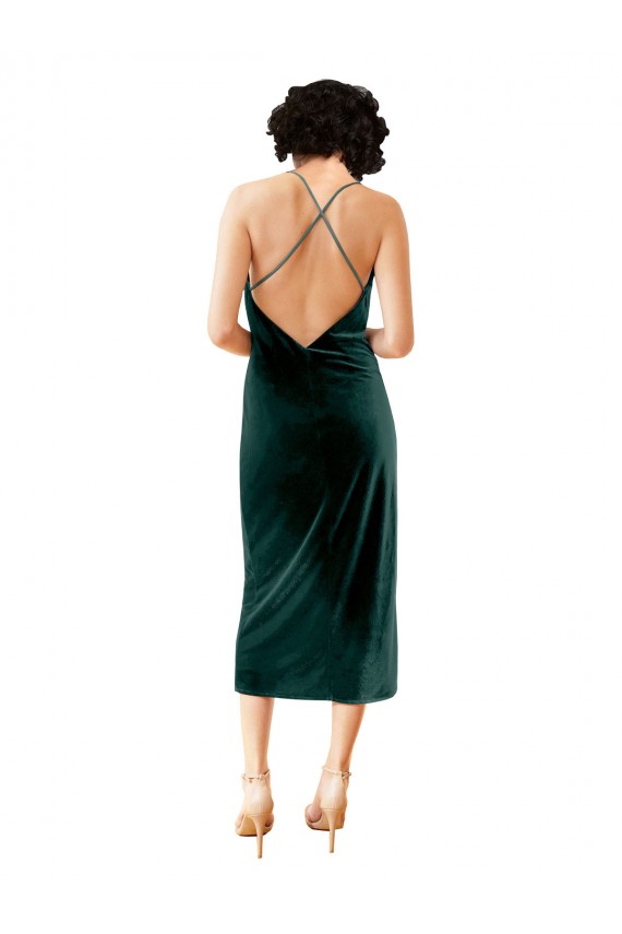 Open Back Dark Green Sheath Cowl Neck Midi Length Formal Dress Canada Online