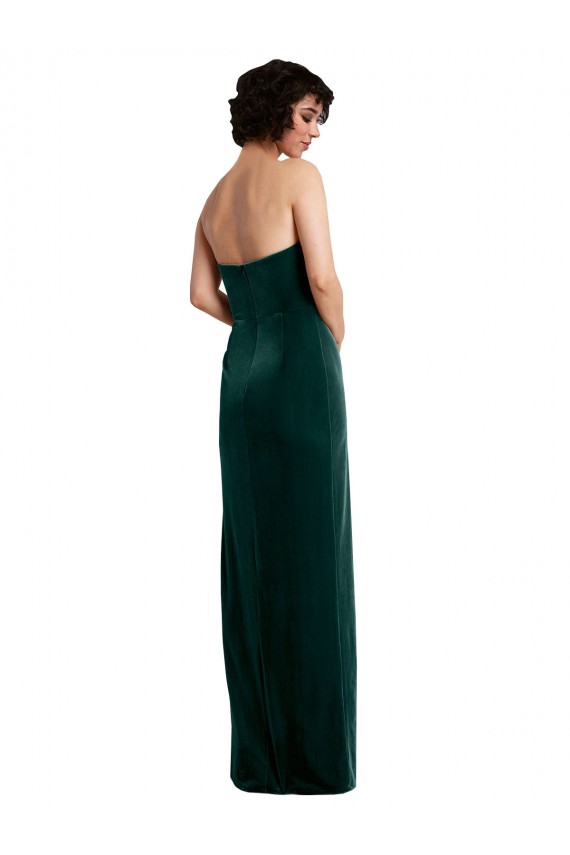 Low Back Dark Green Sheath Strapless Long Black Tie Evening Dress Canada Online
