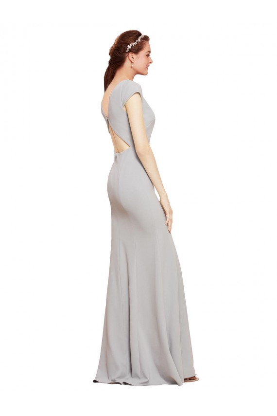 Open Back Dark Navy A-Line Boat Neck Long Formal Evening Dress Canada Online