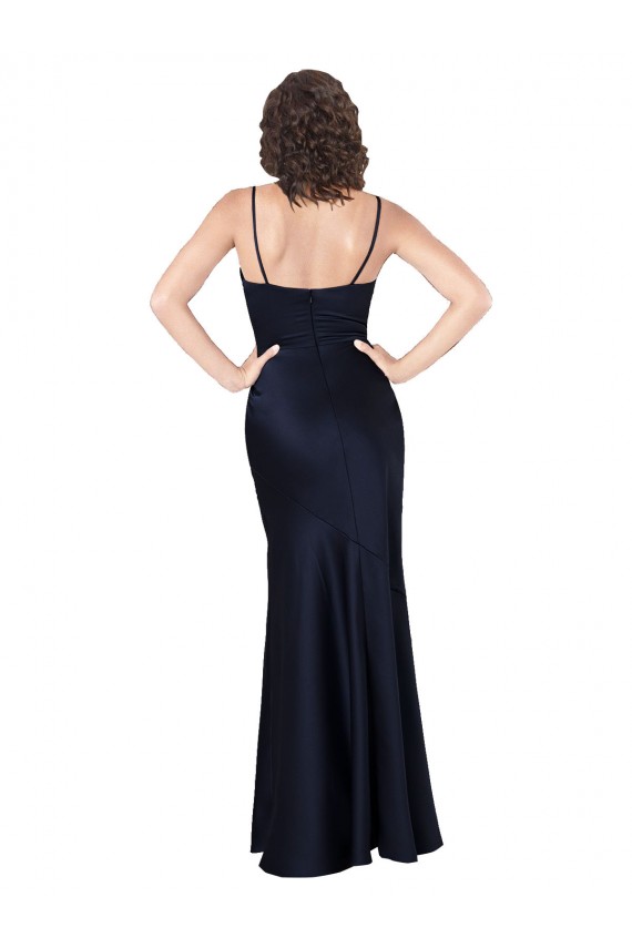 Dark Navy A-Line Cowl Neck Long Black Tie Evening Dress Canada Online
