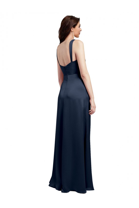 Low Back Dark Navy A-Line Cowl Neck Long Formal Evening Dress Canada Online
