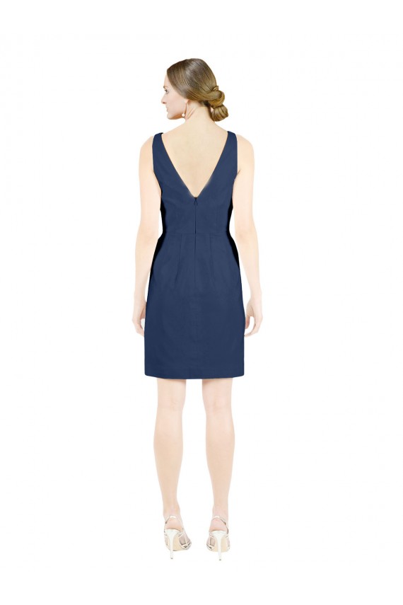 Open Back Dark Navy A-Line V-Neck Knee Length Evening Dress Canada Online