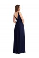 V-Back Dark Navy A-Line V-Neck Long Black Tie Evening Dress Canada Online
