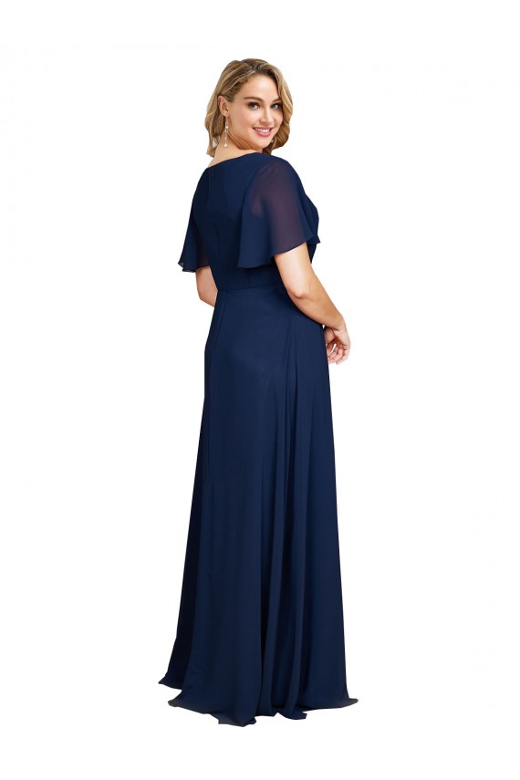 Dark Navy A-Line V-Neck Long Plus Size Formal Evening Dress Canada Online