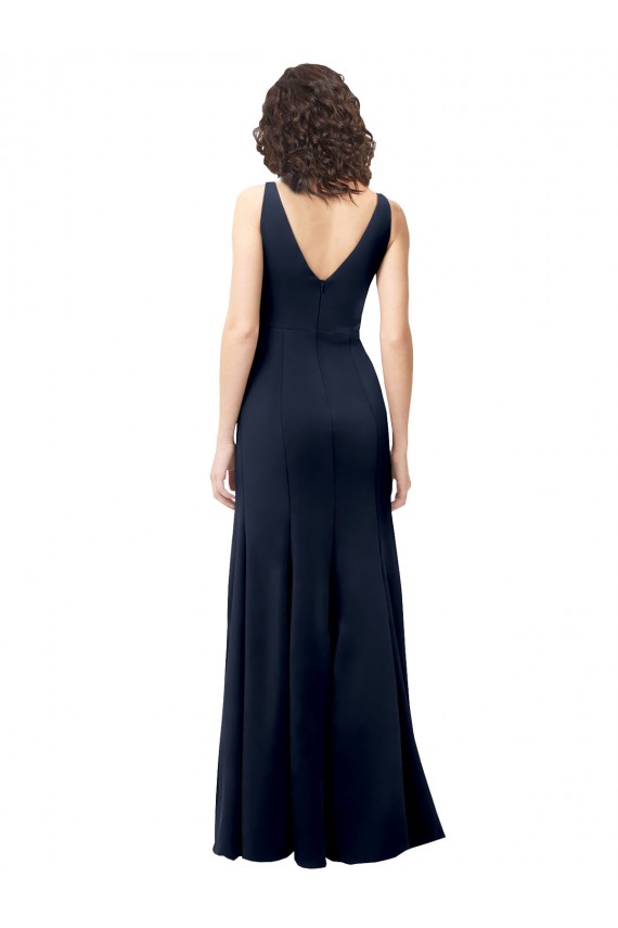 V-Back Dark Navy A-Line High Neck Long Formal Dress Canada Online