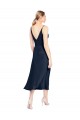 V-Back Dark Navy A-Line V-Neck Sleeveless Midi Length Formal Evening Dress Canada Online