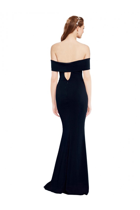 Keyhole Back Dark Navy Mermaid Off the Shoulder Long Formal Dress Canada Online