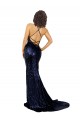 Open Back Dark Navy Mermaid V-Neck Long Formal Evening Dress Canada Online