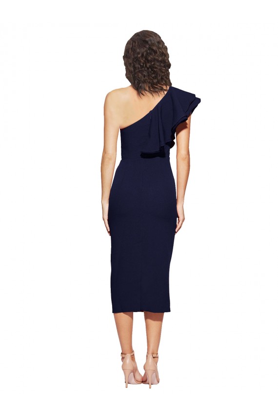 Dark Navy Sheath One Shoulder Midi Length Formal Evening Dress Canada Online