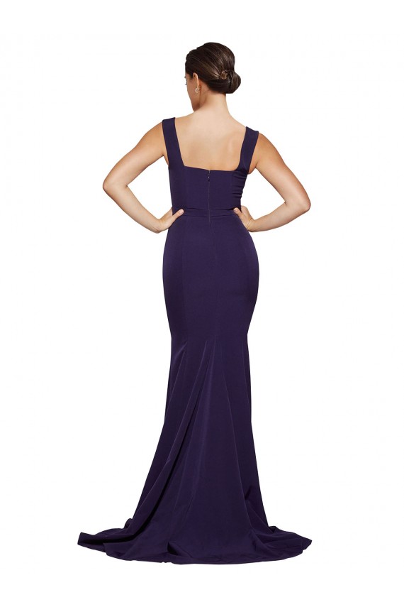Dark Navy Sheath Square Neck Sweep Train Semi Formal Evening Dress Canada Online