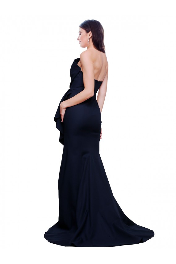 Low Back Dark Navy Sheath Strapless Sweep Train Semi Formal Evening Dress Canada Online