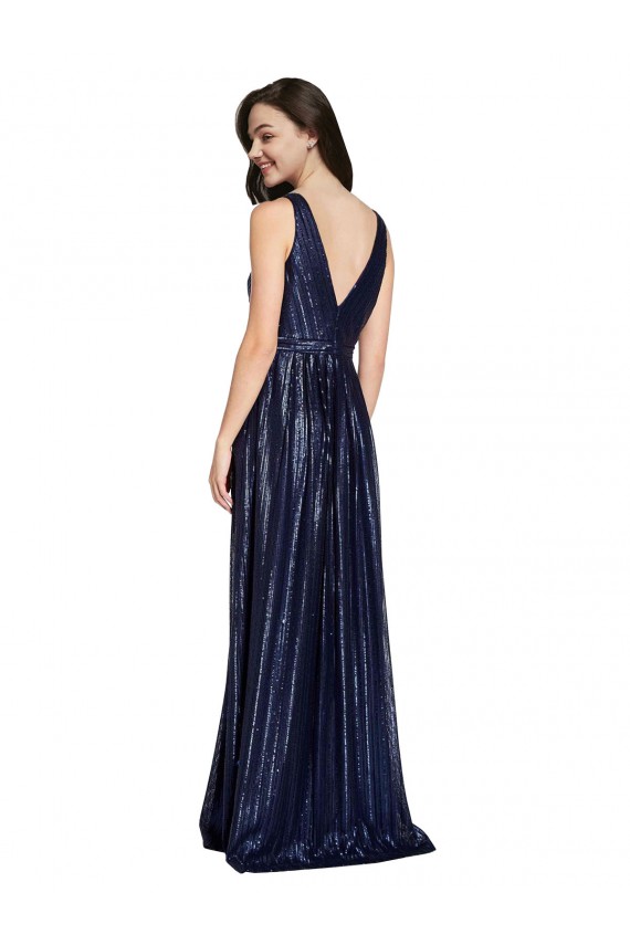 V-Back Dark Navy Sheath V-Neck Long Formal Evening Dress Canada Online