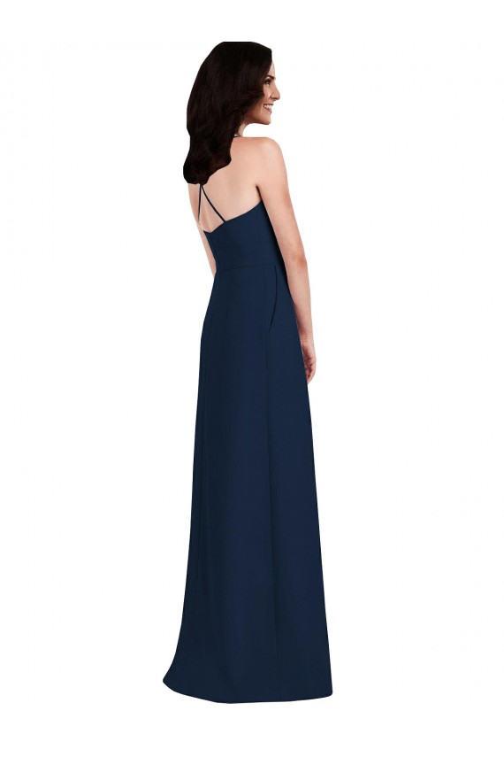 Open Back Dark Navy Trumpet Halter Neck Long Semi Formal Evening Dress Canada Online