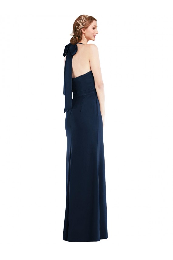 Open Back Dark Navy Trumpet High Neck Long Semi Formal Evening Dress Canada Online