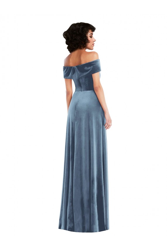 Dusty Blue A-Line Off the Shoulder Long Semi Formal Evening Dress Canada Online