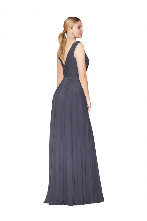 V-Back Dusty Blue A-Line High Neck Long Formal Evening Dress Canada Online