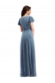 Dusty Blue A-Line V-Neck Long Black Tie Evening Dress Canada Online