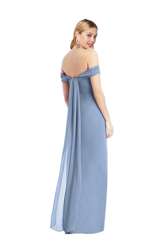 Low Back Dusty Blue Mermaid Off the Shoulder Long Semi Formal Evening Dress Canada Online