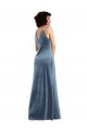 V-Back Dusty Blue Sheath Cowl Neck Long Evening Dress Canada Online