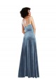 Open Back Dusty Blue Sheath Cowl Neck Long Semi Formal Evening Dress Canada Online