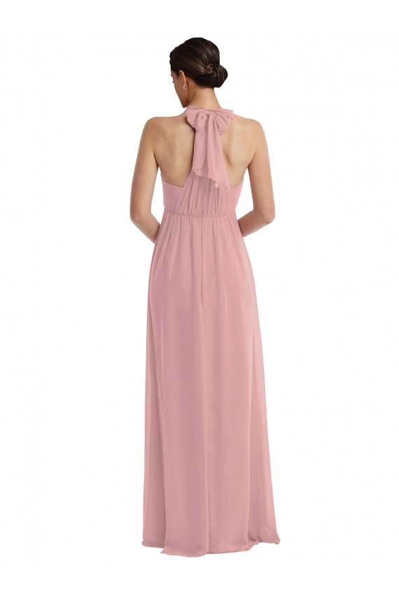 Dusty Pink A-Line Halter Neck Long Semi Formal Evening Dress Canada Online