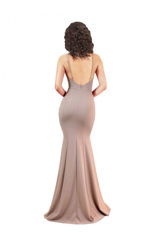 Low Back Dusty Pink Mermaid V-Neck Long Black Tie Evening Dress Canada Online