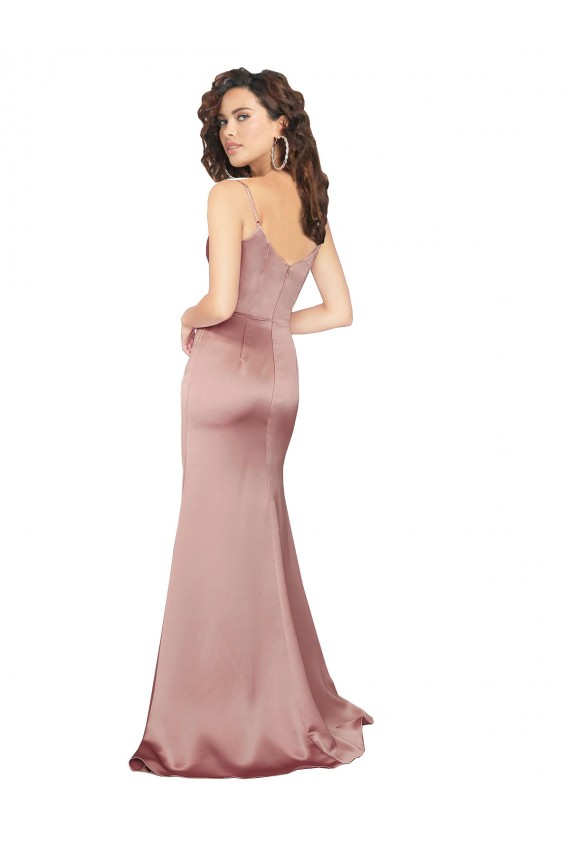 V-Back Dusty Pink Sheath V-Neck Long Black Tie Evening Dress Canada Online