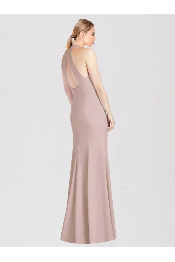 Open Back Dusty Pink Trumpet Halter Neck Long Semi Formal Evening Dress Canada Online