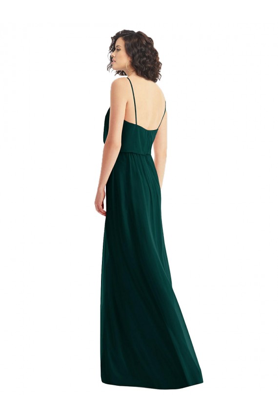 Low Back Ever Green A-Line V-Neck Long Semi Formal Evening Dress Canada Online