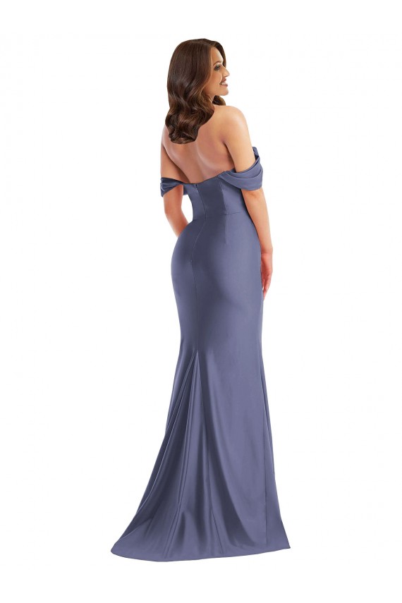 Low Back French Blue Mermaid Off the Shoulder Long Black Tie Plus Size Evening Dress Canada Online