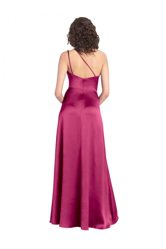 Open Back Fuchsia A-Line One Shoulder Long Formal Evening Dress Canada Online
