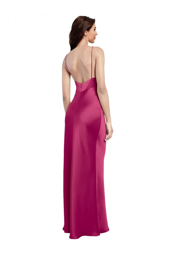 Low Back Fuchsia A-Line V-Neck Long Formal Evening Dress Canada Online