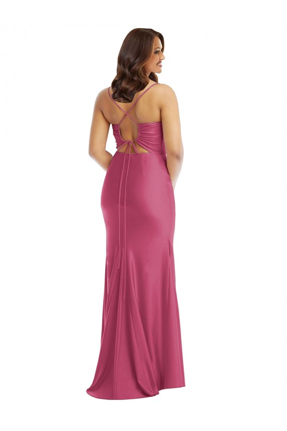 Tie Back Fuchsia Mermaid Cowl Neck Long Plus Size Formal Evening Dress Canada Online