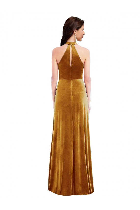 Keyhole Back Gold Trumpet High Neck Long Semi Formal Evening Dress Canada Online