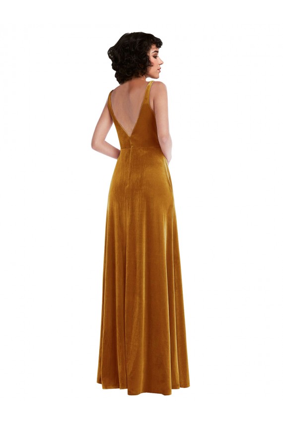 V-Back Gold Trumpet V-Neck Long Semi Formal Evening Dress Canada Online