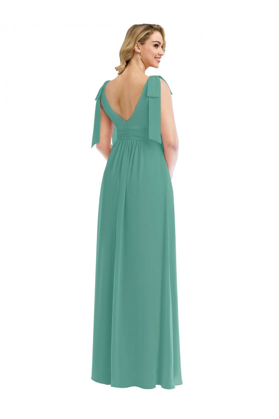 V-Back Icelandic Silver A-Line V-Neck Long Semi Formal Evening Dress Canada Online