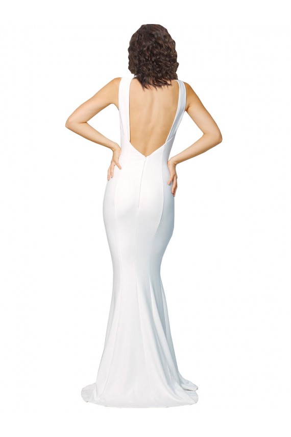 V-Back Ivory Sheath High Neck Long Formal Evening Dress Canada Online