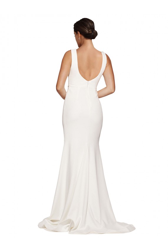 Low Back Ivory Sheath Square Neck Sweep Train Semi Formal Evening Dress Canada Online