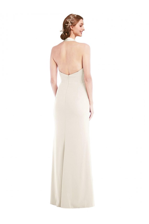 Low Back Ivory Trumpet Halter Neck Long Semi Formal Evening Dress Canada Online
