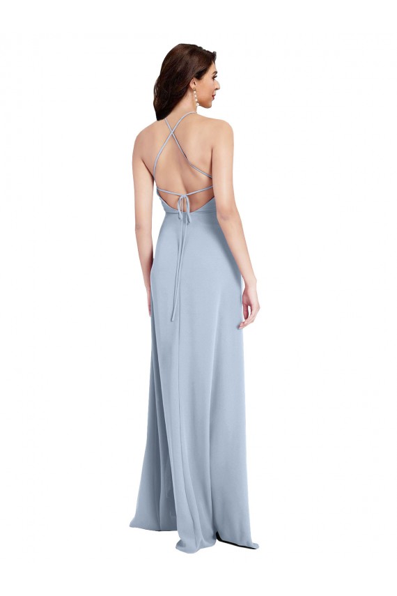 Open Back Light Sky Blue Sheath High Neck Long Formal Evening Dress Canada Online
