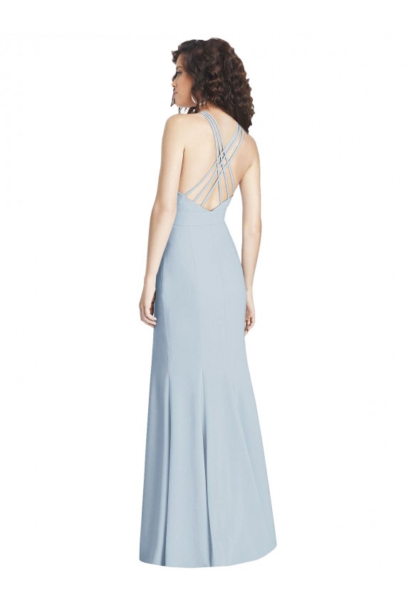Open Back Light Sky Blue Trumpet Halter Neck Long Evening Gown Canada Online
