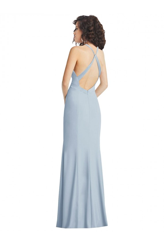 Open Back Light Sky Blue Trumpet High Neck Long Formal Evening Dress Canada Online