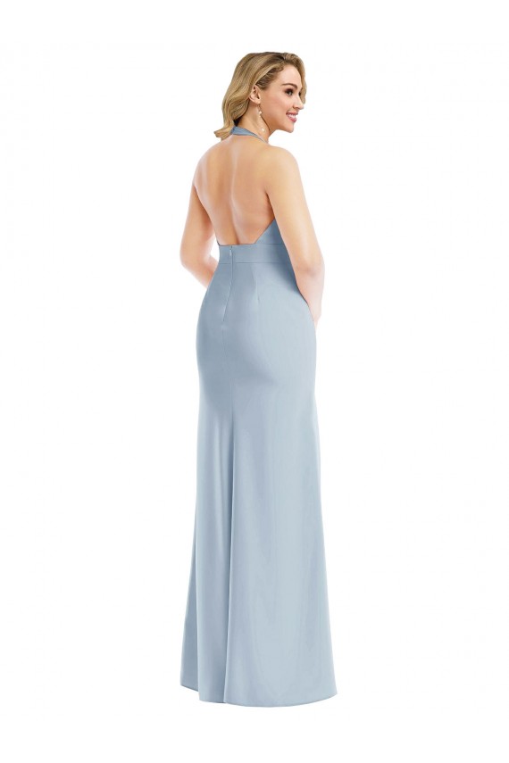 Open Back Light Sky Blue Trumpet Halter Neck Long Evening Dress Canada Online