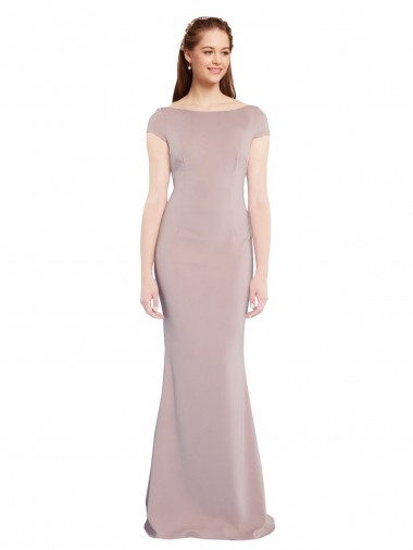 Tie Back Dusty Pink Mermaid Boat Neck Long Formal Evening Dress Canada Online