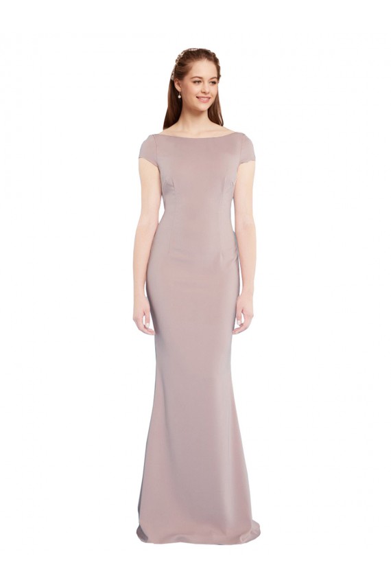 Tie Back Dusty Pink Mermaid Boat Neck Long Formal Evening Dress Canada Online