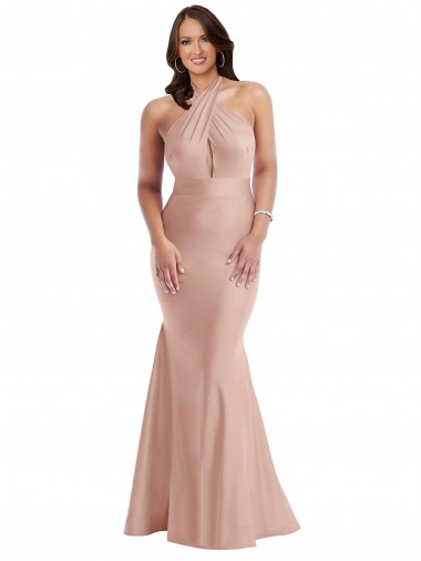 Open Back Dusty Pink Mermaid Halter Neck Long Plus Size Formal Evening Dress Canada Online