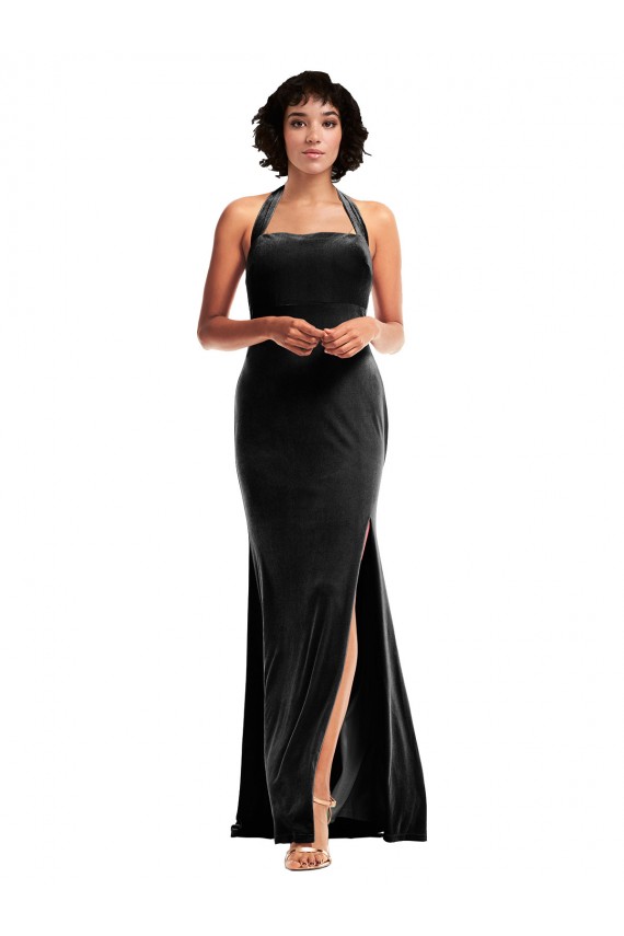 Low Back Black Mermaid Halter Neck Long Formal Evening Dress Canada Online