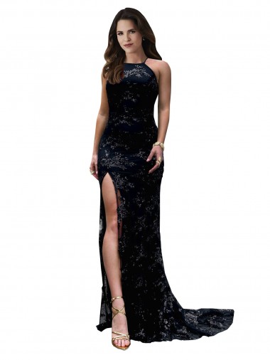 Open Back Black Mermaid High Neck Long Black Tie Evening Dress Canada Online