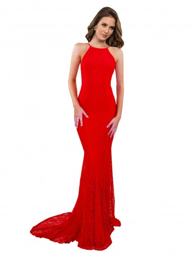 Open Back Red Mermaid High Neck Long Evening Gown Canada Online