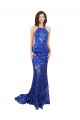 Open Back Royal Blue Mermaid High Neck Long Semi Formal Evening Dress Canada Online